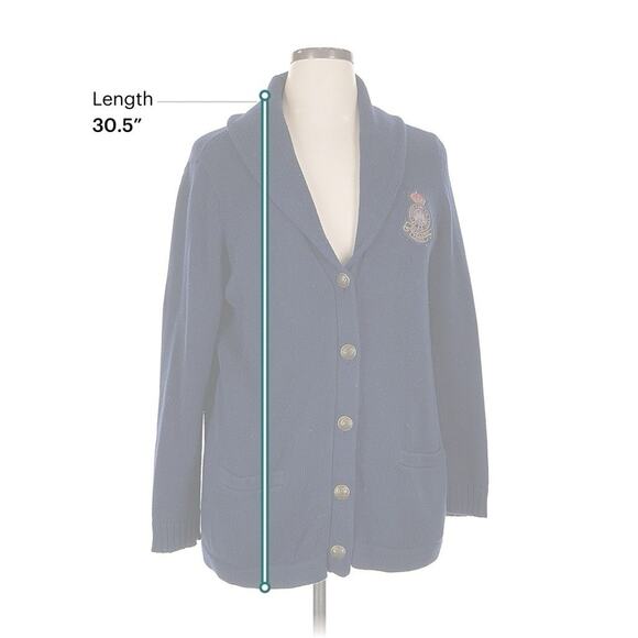 Ralph Lauren Jeans Co Navy Blue Crest Knitted Cotton V Neck Cardigan 1X - Picture 3 of 4